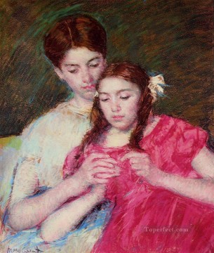 メアリー・カサット Painting - かぎ針編みのレッスン 母親の子供たち メアリー・カサット